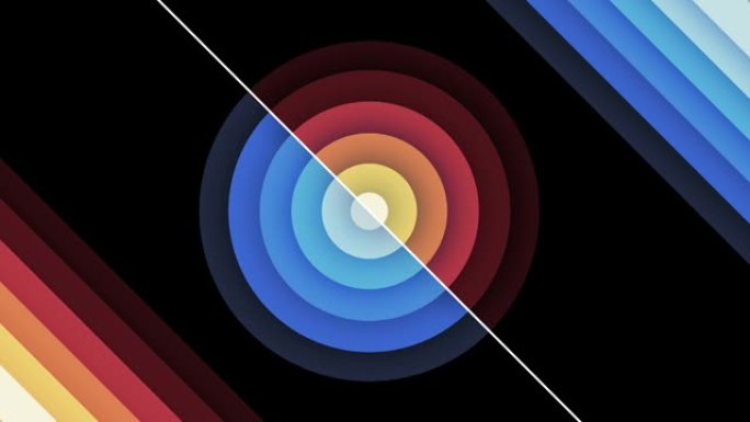 4k视频中带有橙色和蓝色圆圈的黑色背景。