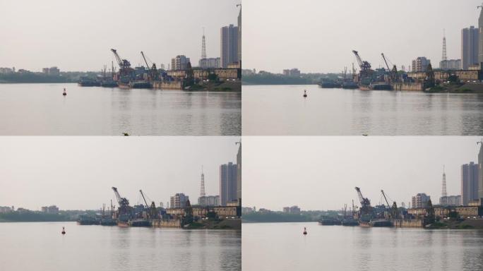 佛山市河流工业码头湾慢动作全景4k中国