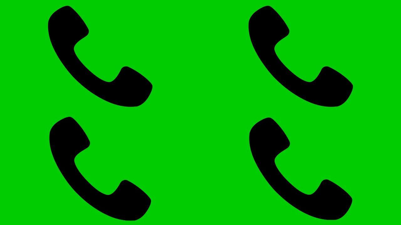 手机的动画黑色图标。手机的象征。沟通、支持的概念。循环视频。矢量插图孤立在绿色背景上。