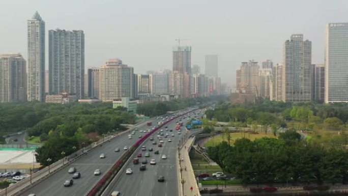 阳光明媚的夜晚广州市珠江交通大桥空中全景4k中国