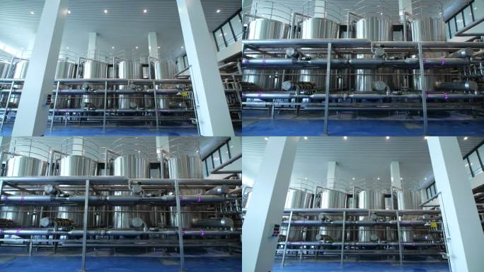 啤酒发酵生产线实拍素材
