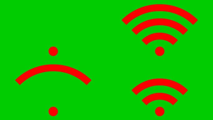 Wi-fi的动画红色图标。循环视频。矢量插图孤立在绿色背景上。