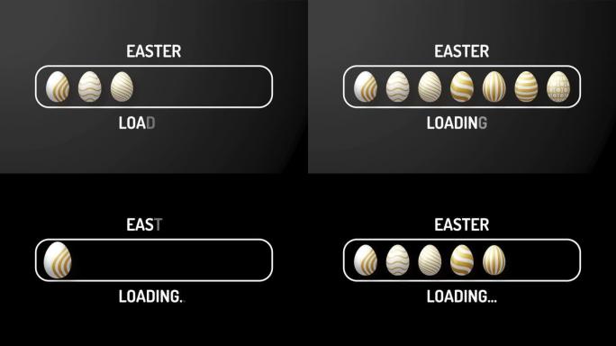 进步吧动画奢华快乐复活节加载和装饰逼真风格的金蛋。带阿尔法哑光频道的4k复活节视频动画
