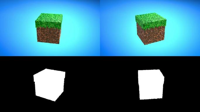 电子游戏几何镶嵌波浪图案。在蓝色背景上使用棕色和绿色的草块建造丘陵景观。正方形的旋转。《我的世界》风