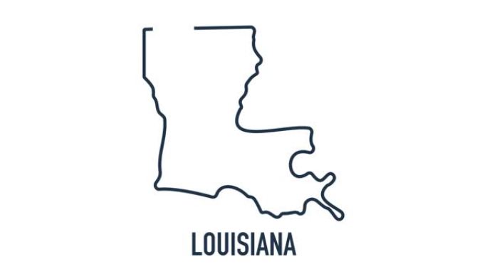 水彩动画地图显示路易斯安那州从美国。路易斯安那的2d地图。