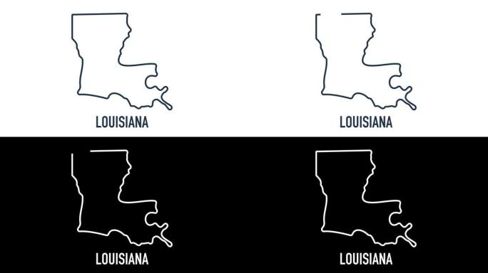 水彩动画地图显示路易斯安那州从美国。路易斯安那的2d地图。