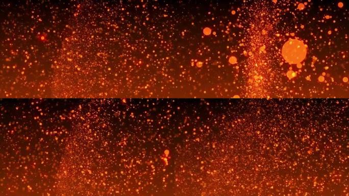 4k抽象橙色粒子波闪耀散景背景