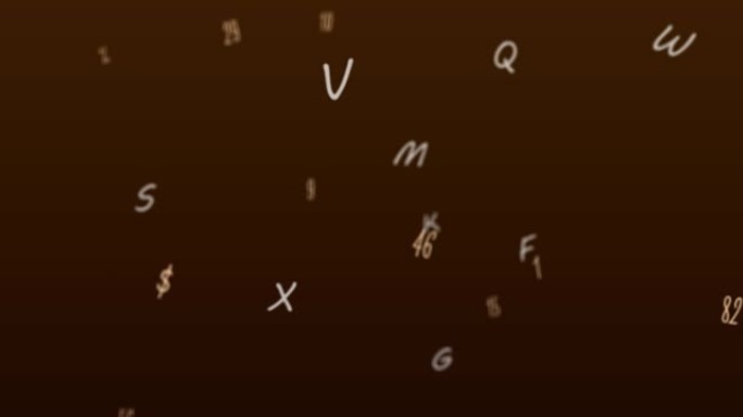 棕色背景下多个不断变化的数字和字母的数字动画