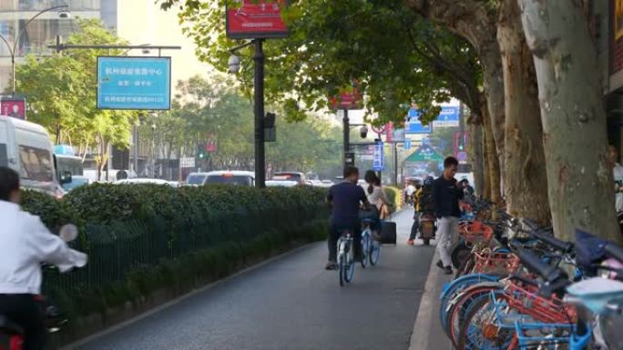 杭州市交通街摩托车道全景4k中国