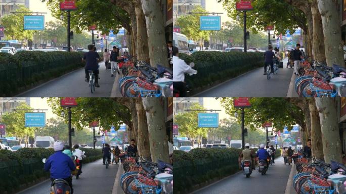 杭州市交通街摩托车道全景4k中国