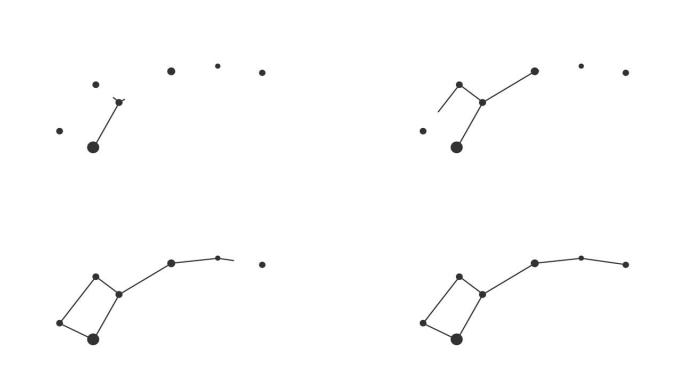 小熊座星座。夜空中的星星。黑白线条艺术风格的星座。星系团。横向构图，4k视频质量