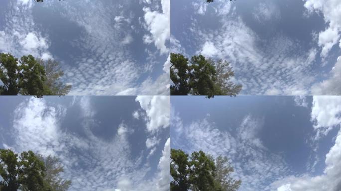 4k延时，晴朗的天空有稀疏的云自然背景，蓝天有云。白天环境。清新的空气。广阔的空间氛围。高过天际线。
