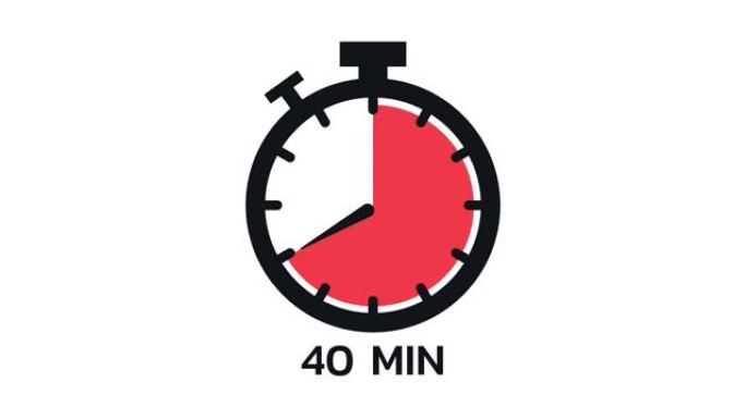 40分钟，秒表图标。平面样式的秒表图标，彩色背景上的计时器。运动图形。