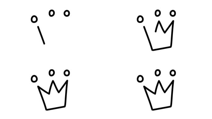 黑线王冠图标隔离在白色阿尔法哑光通道背景上。4k视频运动图形动画