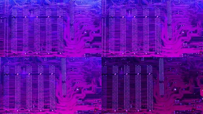 具有科幻网络朋克粉色和蓝光效果的电子板