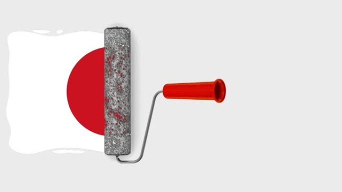 一个油漆滚筒正在绘制日本国旗
