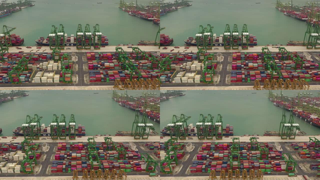 新加坡城市日间飞行著名集装箱港口湾空中全景4k