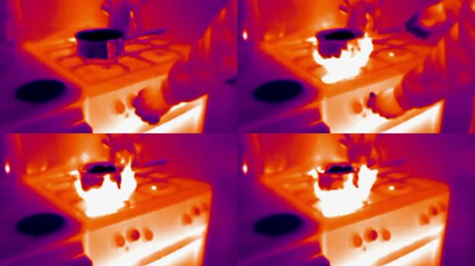 打开烤箱的热成像视图。红外、热成像、夜视成像