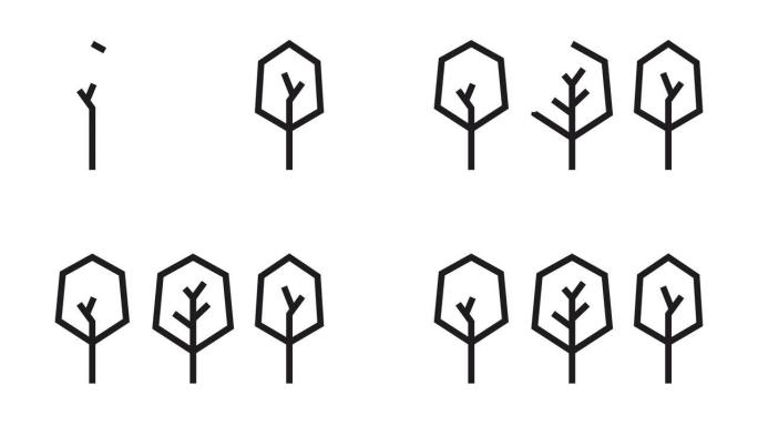 一套最小树线图标动画运动图形4k视频运动插图标志。轮廓涂鸦风格阿尔法通道