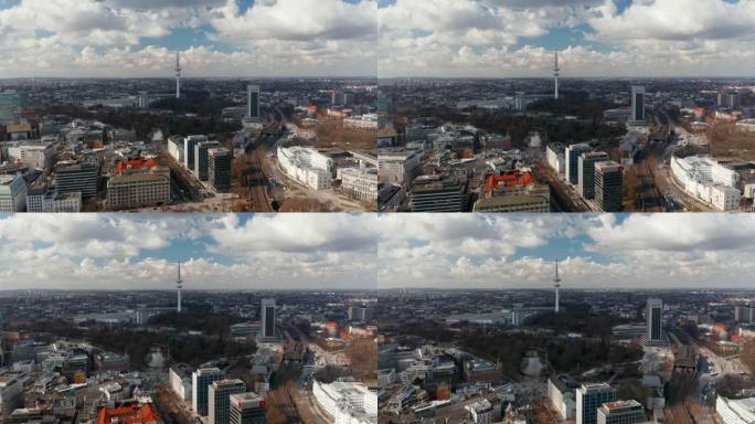 海因里希·赫兹电视塔和汉堡城市景观的空中手推车
