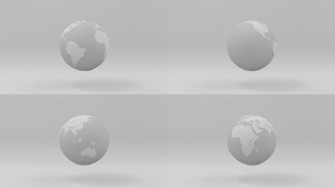 现代白色地球行星孤立在白色背景上。抽象地球旋转。最小的平面世界想法。代表全球的、普遍的、国际的概念。