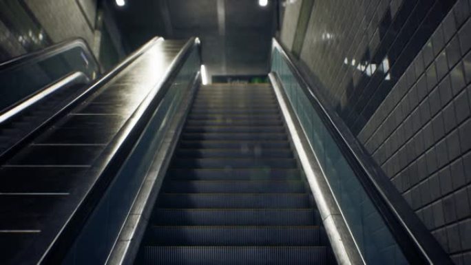 沿着自动扶梯上升到地铁。现代城市，地铁，速度，公共交通，地铁。动画是为城市，交通或现代城市背景。