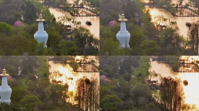 4k航拍春天的扬州瘦西湖