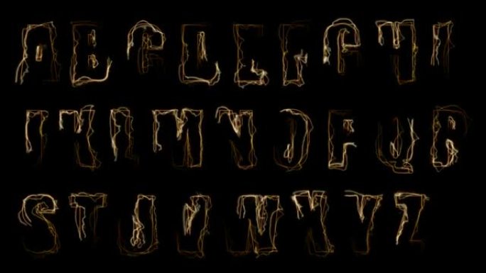 黑色背景上英文字母大写字母轮廓的动态发光效果