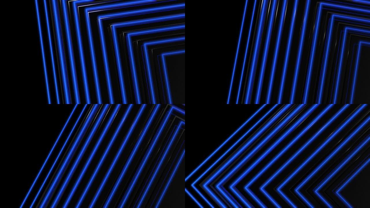 蓝色发光霓虹灯线抽象技术未来运动背景。无缝循环。超高清4k视频动画。图层和平行。