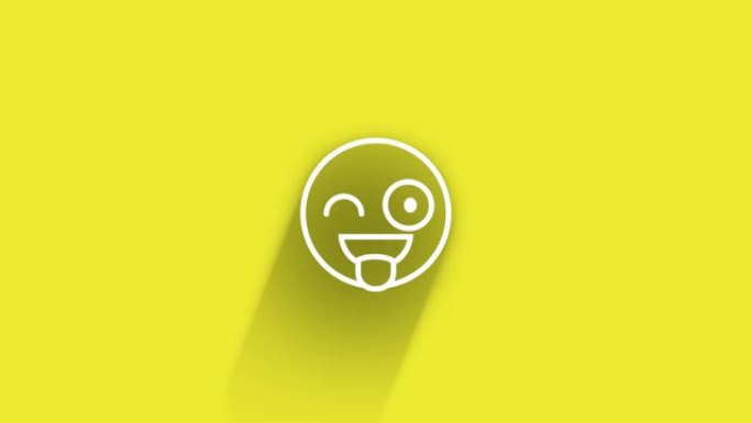 微笑快乐表情符号，而阴影在4k分辨率循环就绪文件中的黄色背景上四处传递