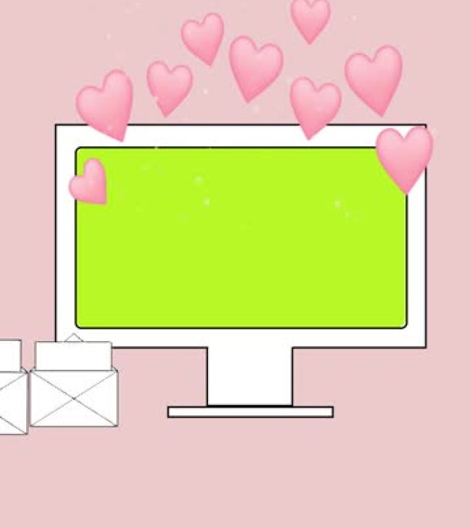 爱-情人节-绿屏监视器上的平面设计概念动画