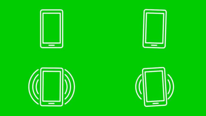 手机的动画白线图标。智能手机的象征。沟通的概念。循环视频。矢量插图孤立在绿色背景上。