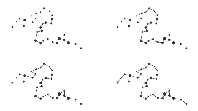 埃里达努斯星座。夜空中的星星。黑白线条艺术风格的星座。星系团。横向构图，4k视频质量