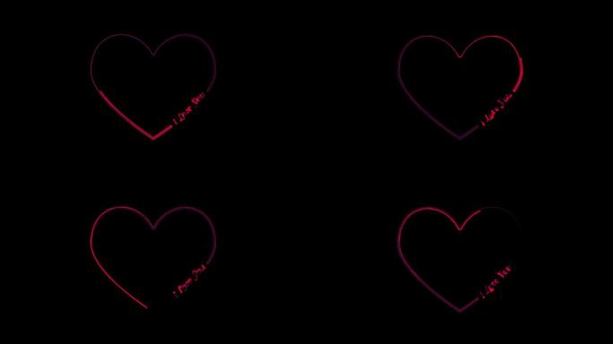 发光的霓虹灯线心脏图标隔离在黑暗的背景。爱情象征。4k视频运动图形动画