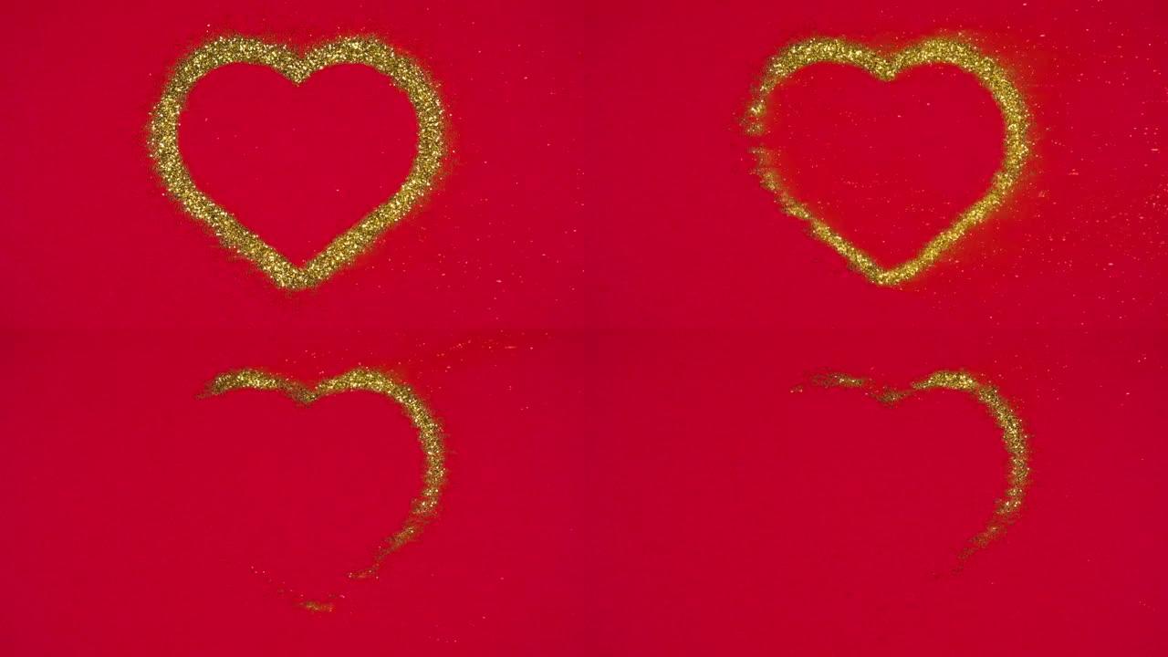 心脏由金色闪光情人节概念心脏由金色闪光慢动作视频制成