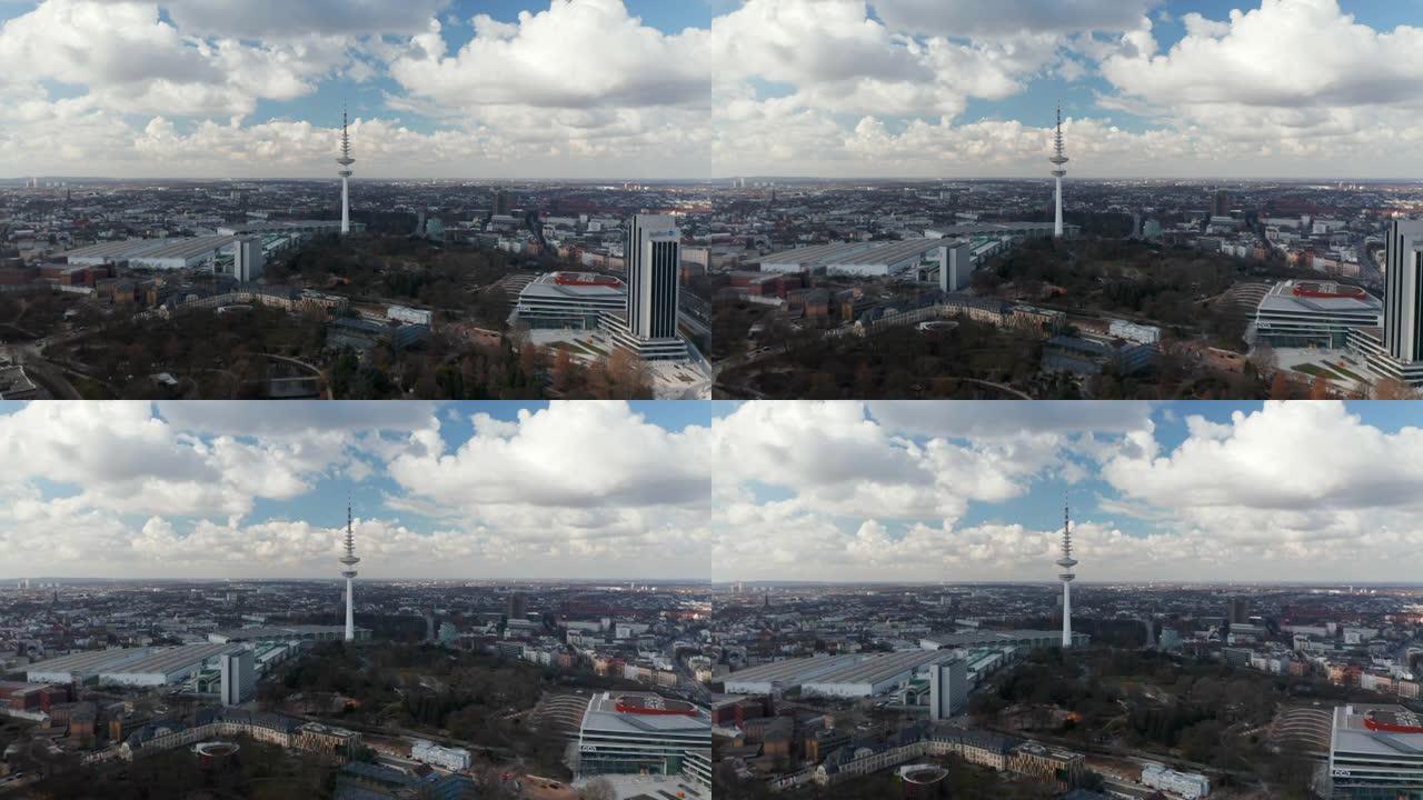 汉堡的海因里希·赫兹电视塔在市中心上空升起