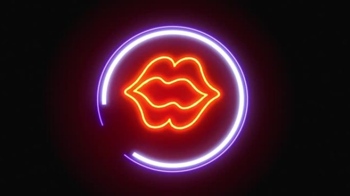 女人的嘴唇和舌头在夜里闪烁着霓虹灯。循环