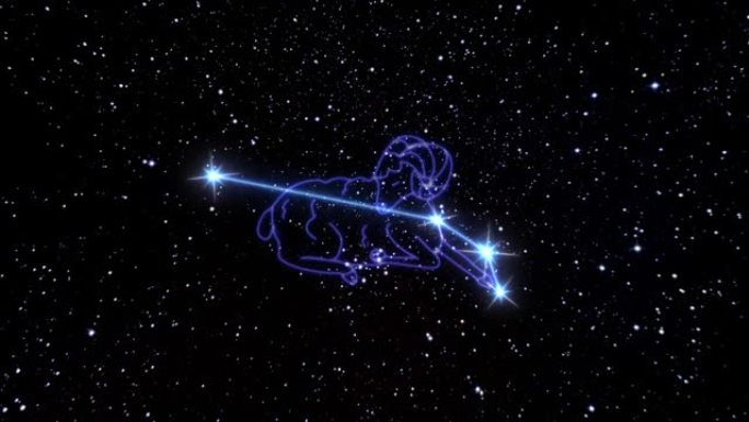 黄道十二宫白羊座是由发光线连接的亮星星座。宇宙夜空中黄道十二宫星座的动画。星座和星座的象征。