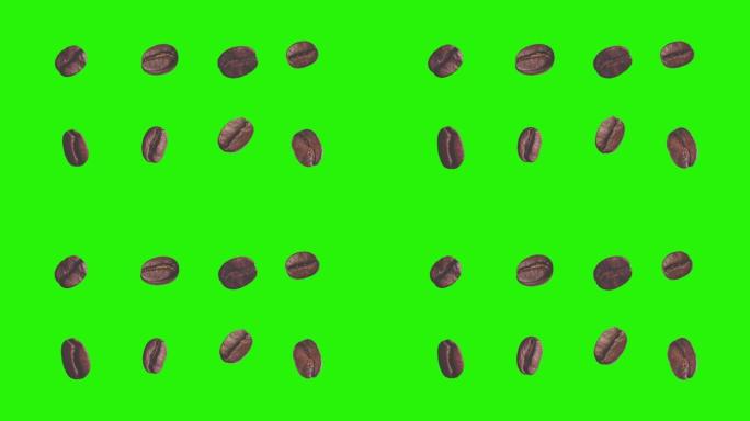 绿屏色度键上逼真的咖啡豆动画图形元素