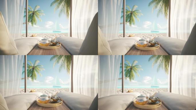 贵宾海滩海景舒适的休息室顶篷