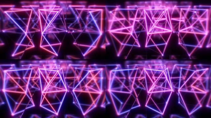 闪烁的霓虹灯闪烁的抽象科幻3D形状反射-4k无缝VJ循环运动背景动画