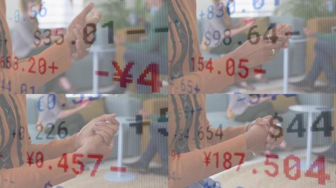 数字界面动画显示女性在办公室消毒手的统计数据