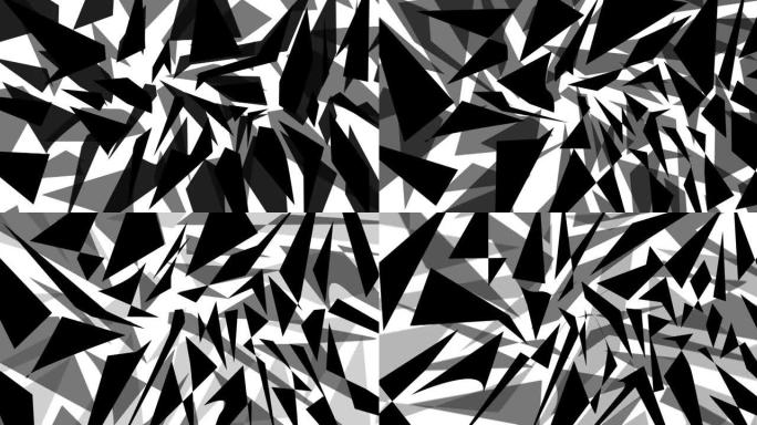 黑色和白色形状的三角形和不同形状的人物在运动。
