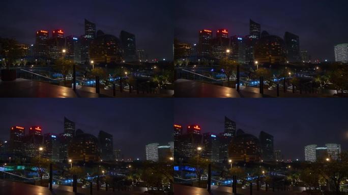 夜间照明杭州市中心著名公园顶级广场全景4k中国