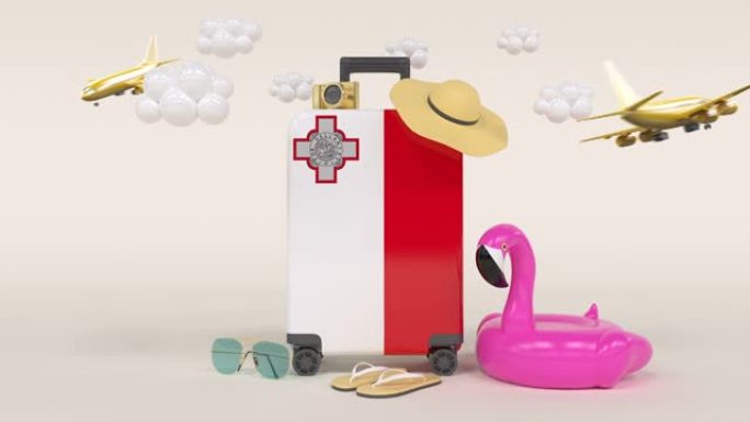 3D循环假日概念与马耳他国旗手提箱