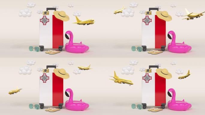 3D循环假日概念与马耳他国旗手提箱
