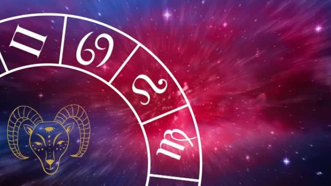 在发光的星星上旋转的十二生肖轮中的摩羯座星座符号的组成