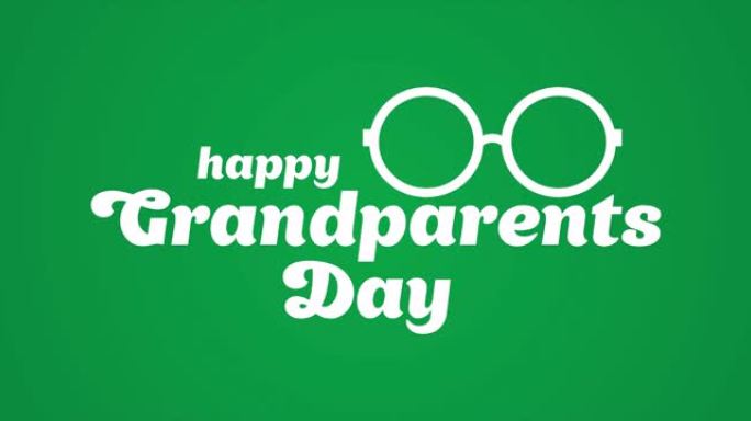 快乐祖父母日横幅动画。绿底眼镜的祖父母日文字。4k动画