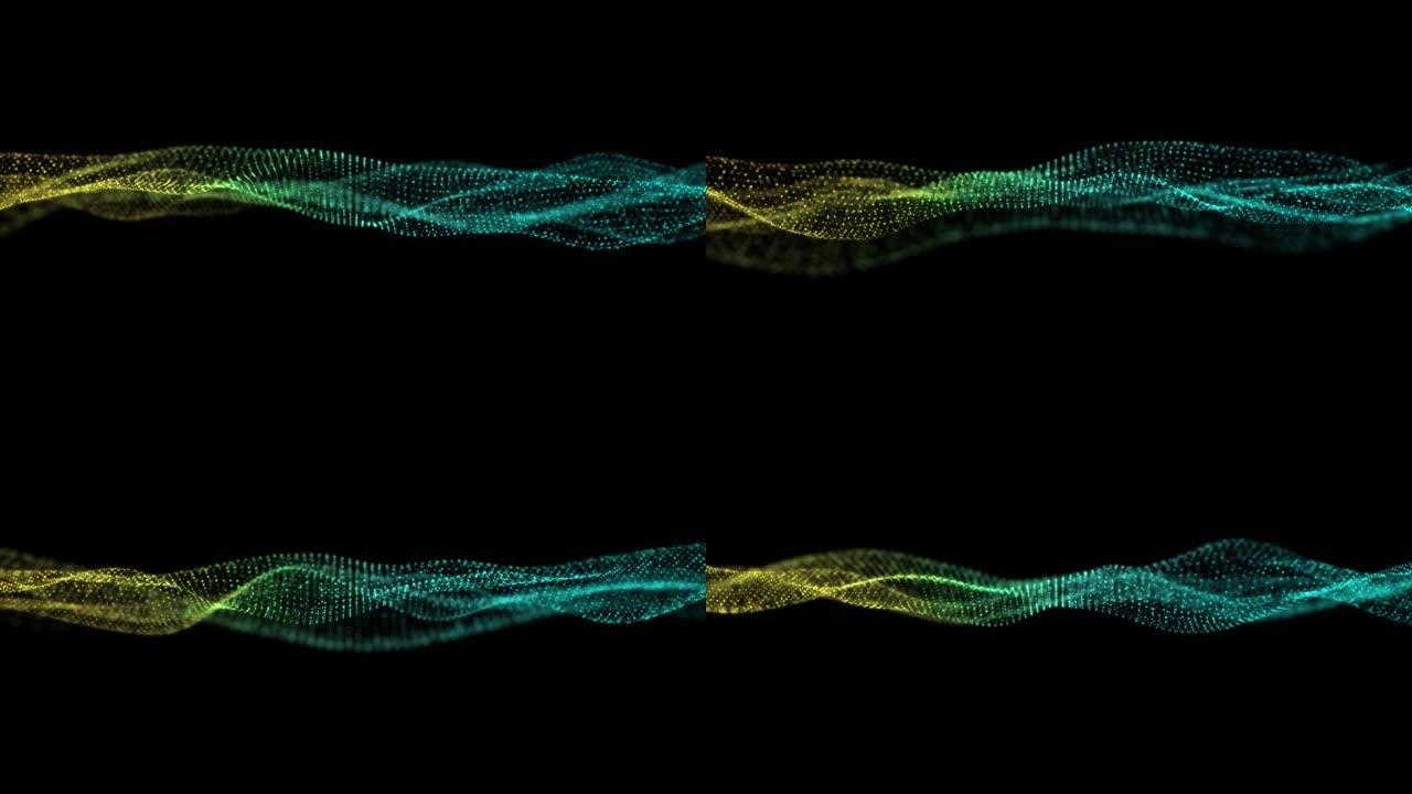 粒子波4K-4k暗底抽象蓝波粒子剪辑数字技术与创新理念-抽象蓝波图案背景-暗底抽象移动粒子波-运动抽