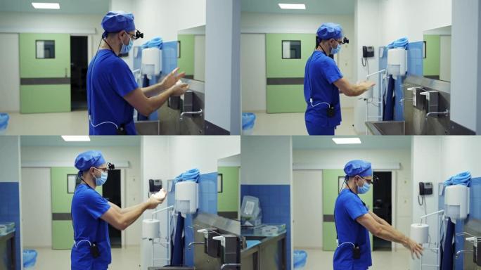 医生在手术前洗手。医院概念。医生手术前洗手。医院概念。